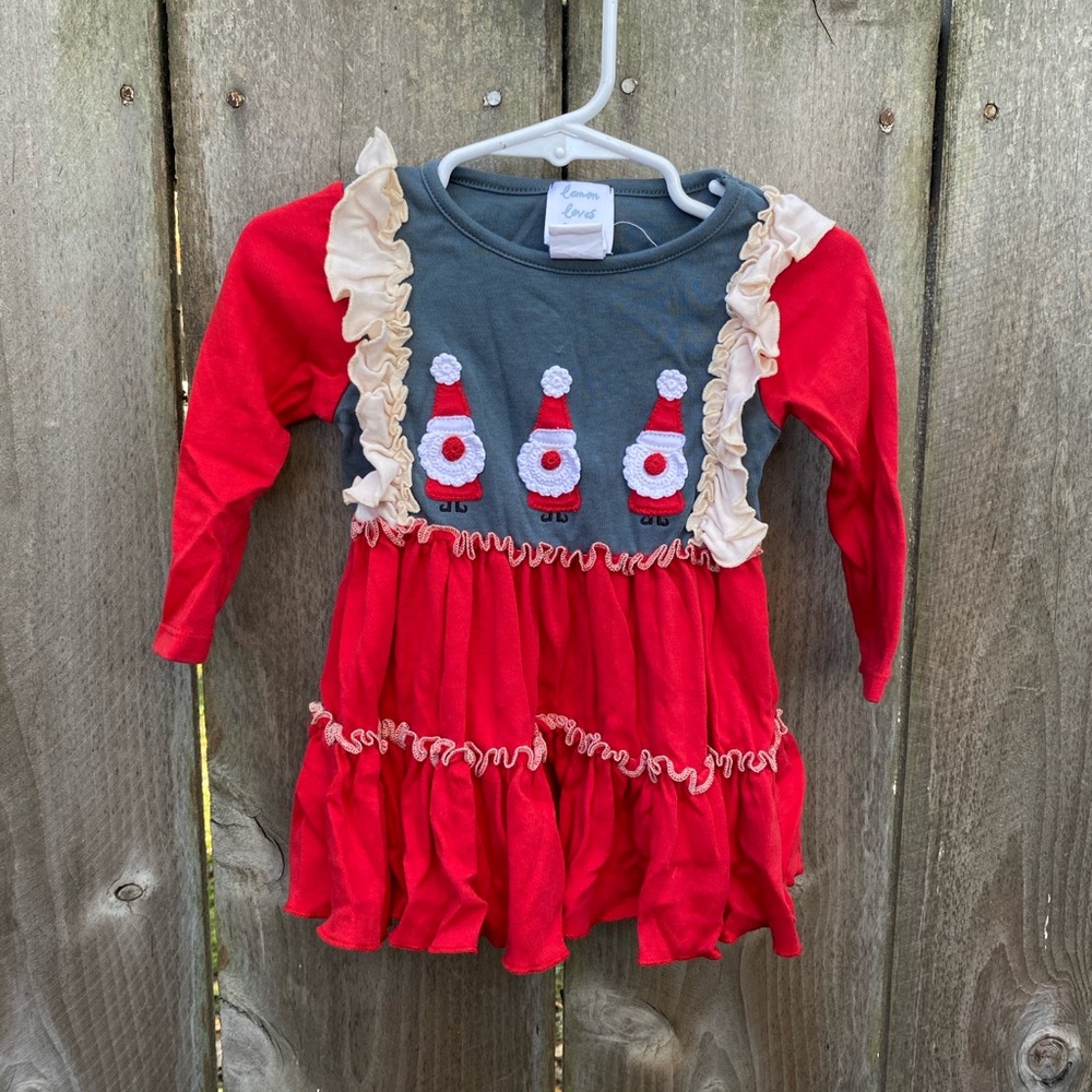 Lemon Loves Layette Santa Ruffle Holiday Dress 12–18M‎ Boutique Christmas Dress